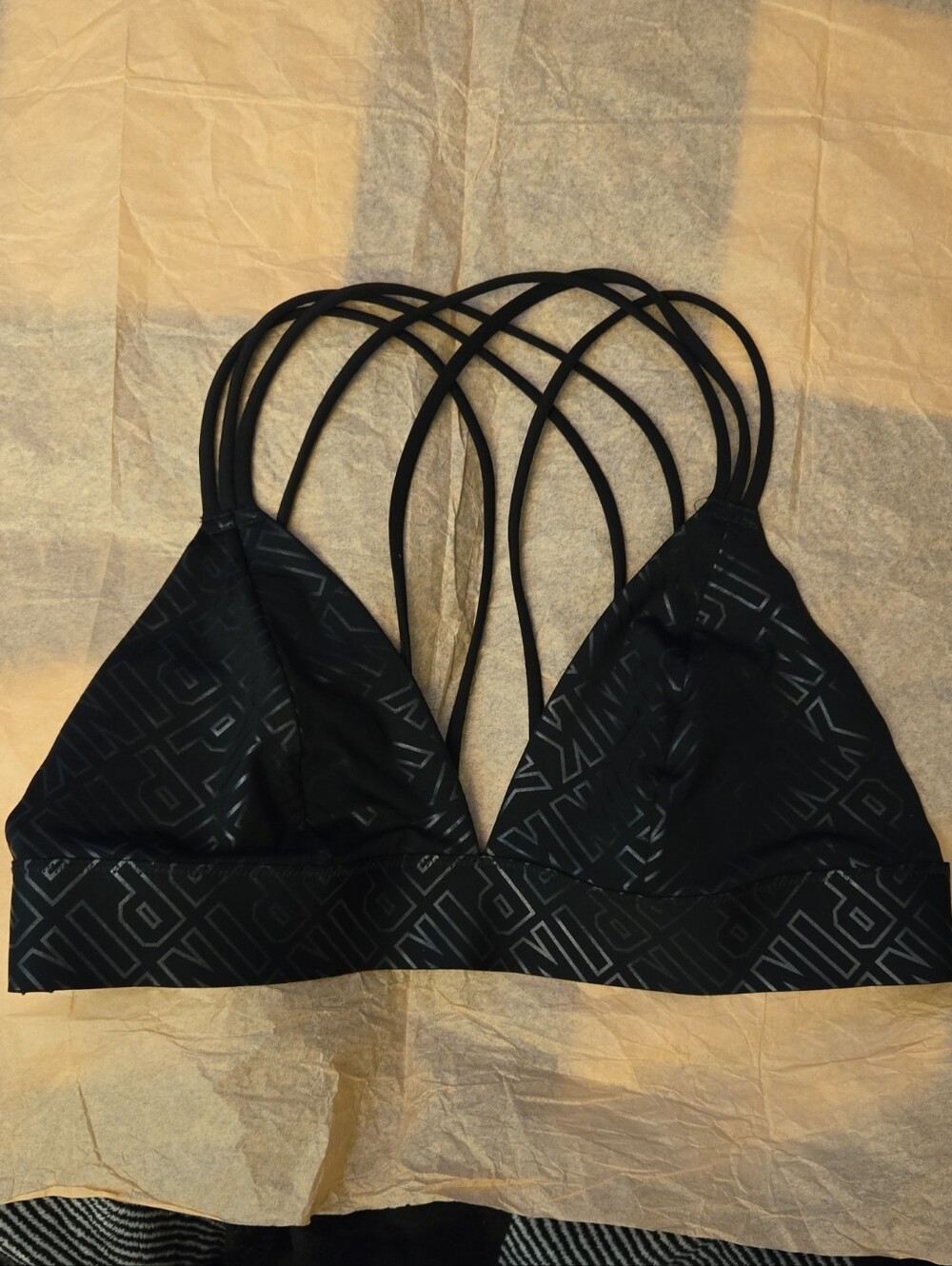 BNWT PINK Victoria's Secret Black Strappy Logo Triangle Bralette